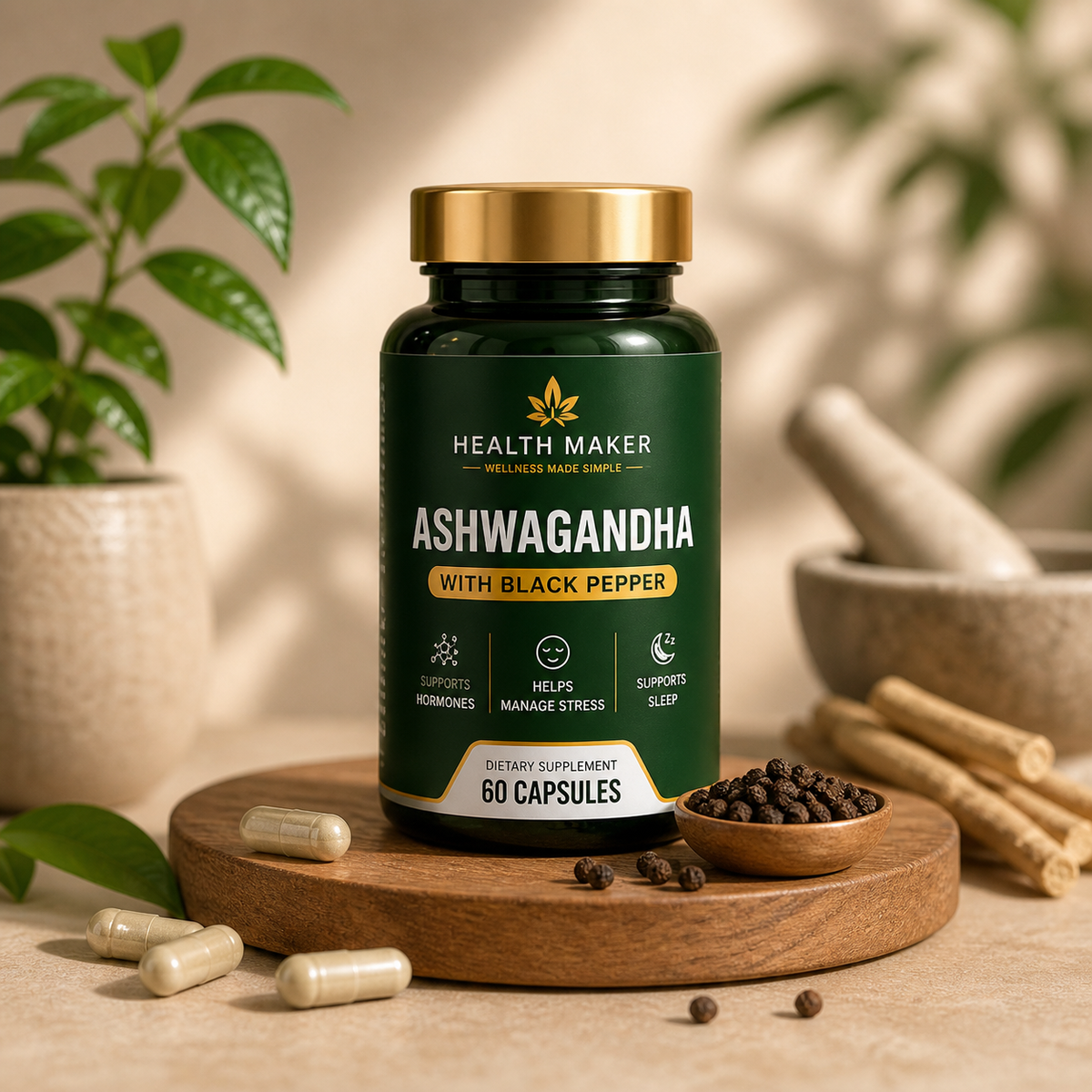 Ashwagandha with Black Pepper | Stress & Mood Support | 60 Capsules
