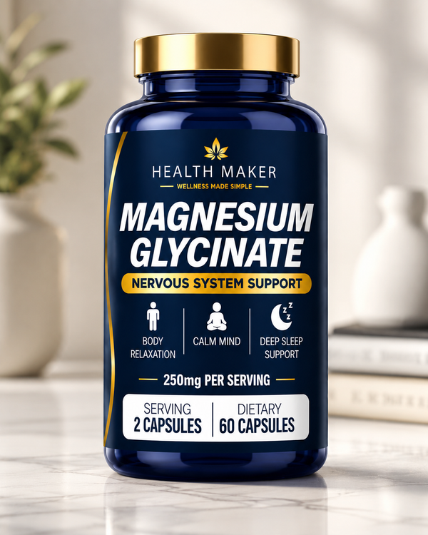 Health Maker Magnesium Glycinate 120 capsules bottle, product detail view