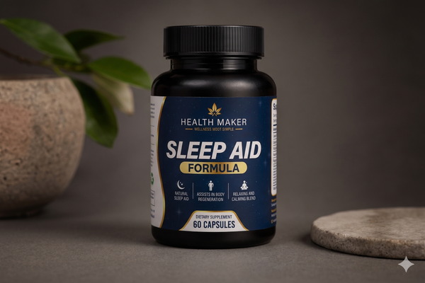 Health Maker Sleep Aid Formula 60 capsules bottle, product detail view